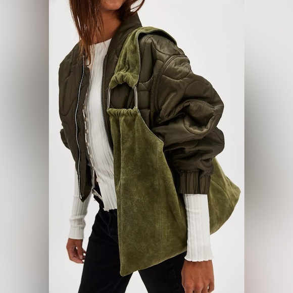 NWT FREE PEOPLE Bobbi Slouch Suede Tote | Khaki MSRP $98 - Picture 2 of 11